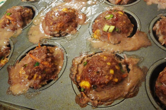 meat loaf cupcakes out of the oven